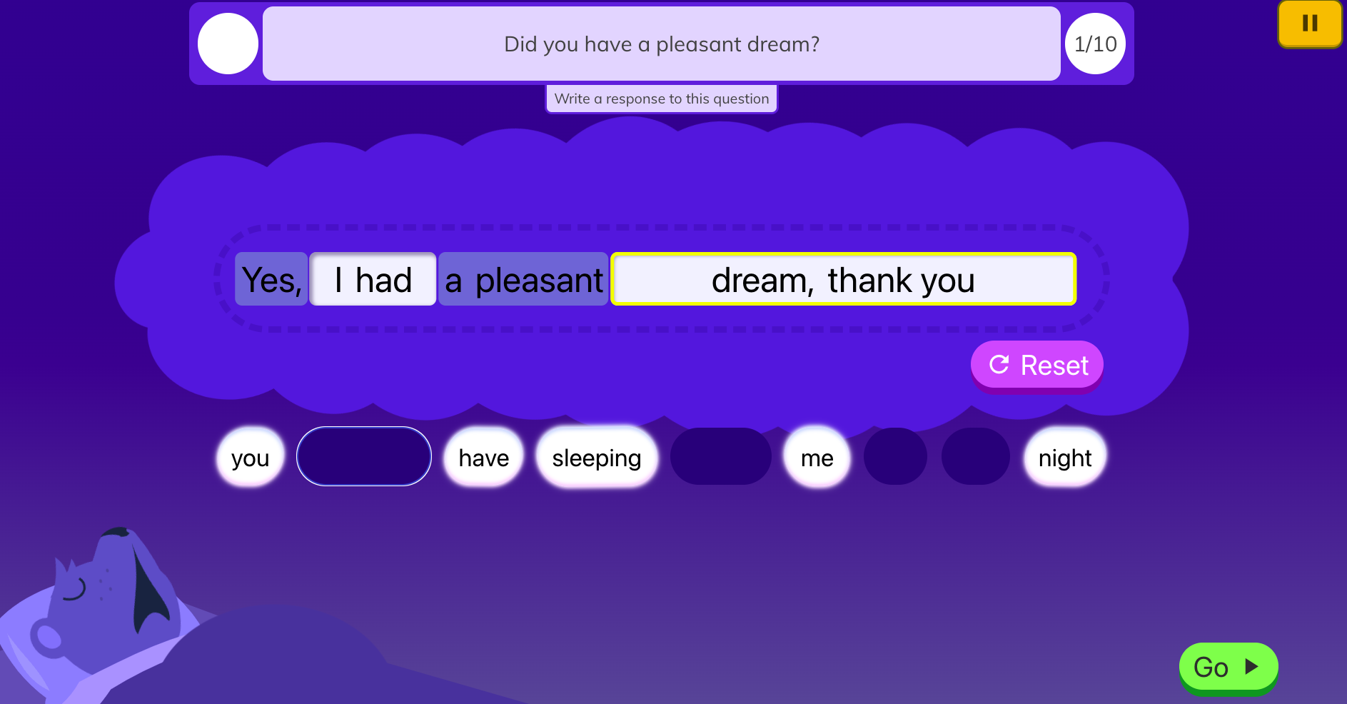 Screenshot of Dare the super Hare popping the letter P grapheme to spell the word past