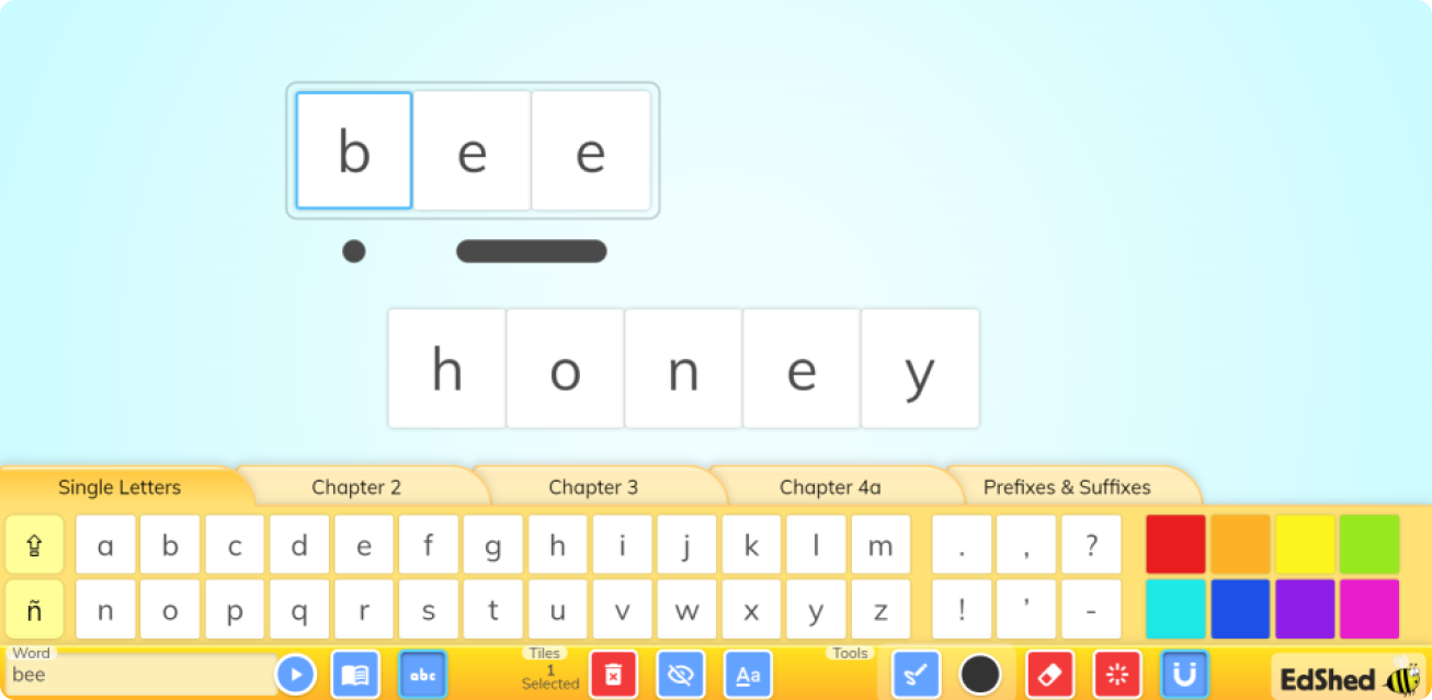 Screenshot showing drag and drop letter tile tool