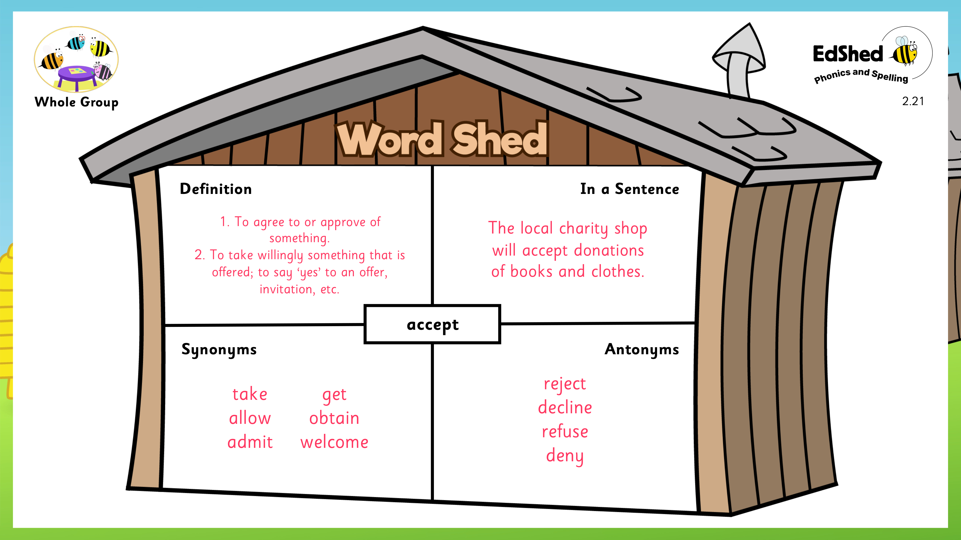 Lesson presentation slide of answers for Word Shed for accept