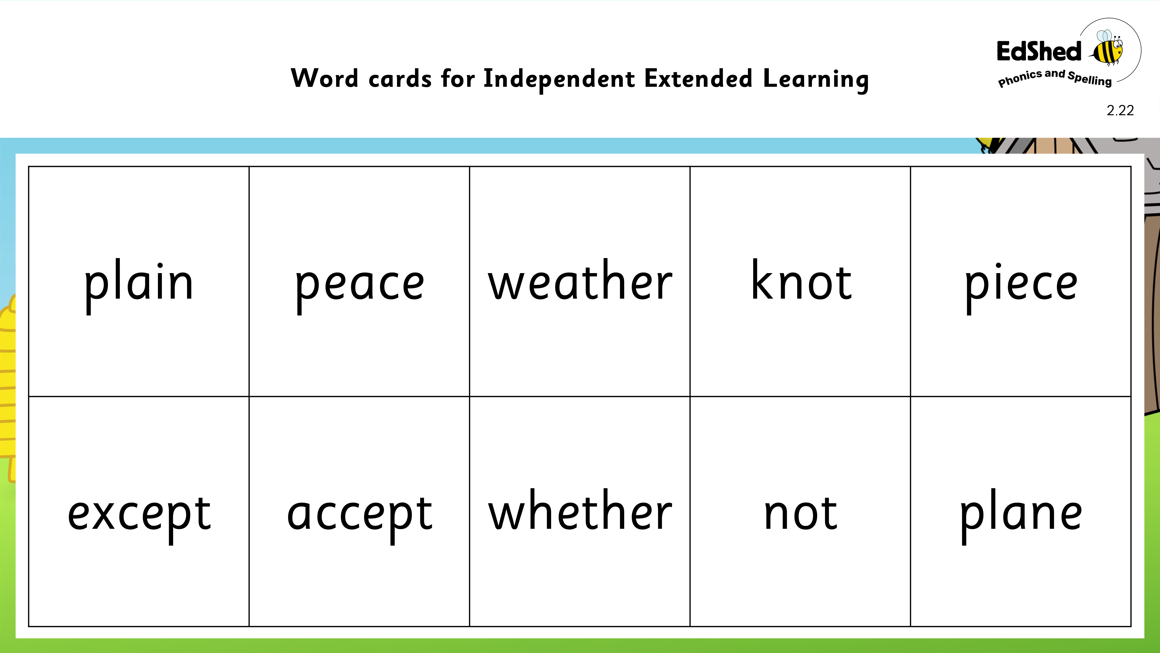 Lesson presentation Word cards for independent extended learning