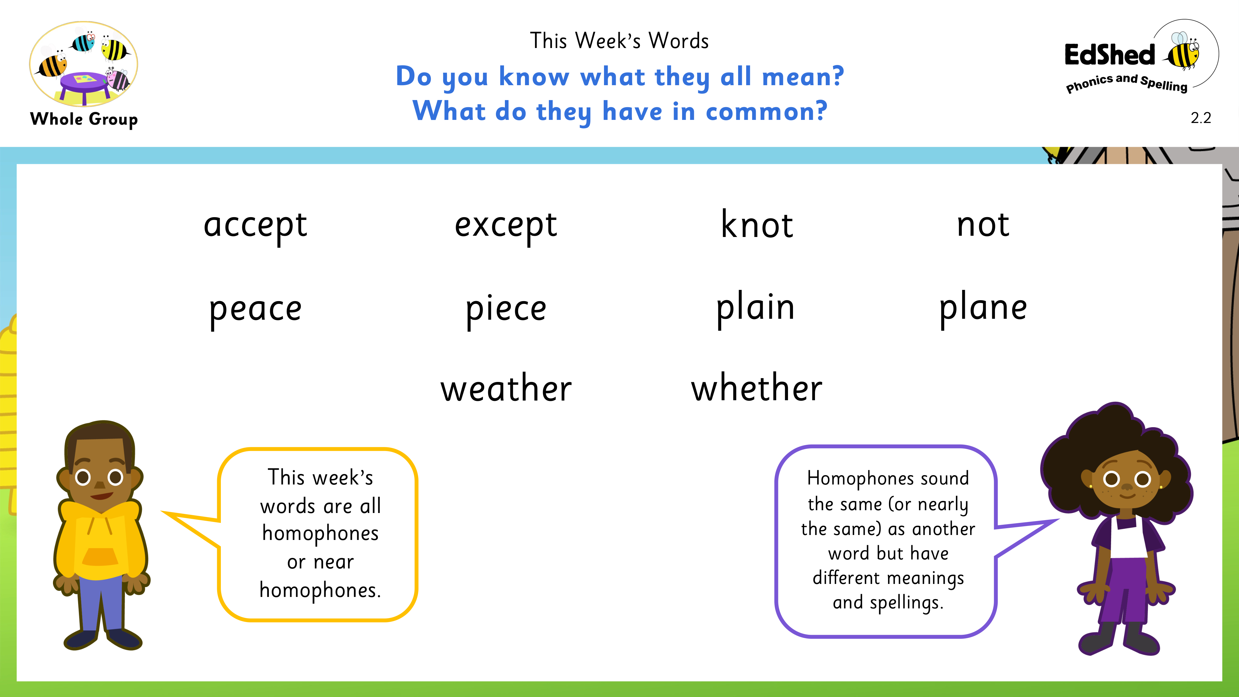 Lesson presentation slide word meanings for homophones and near homophones