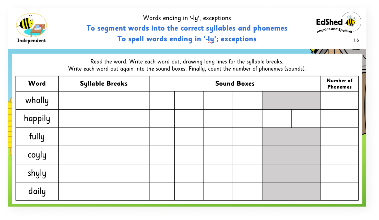 Orthology segmenting task for syllables and phonemes